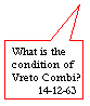 Rectangular Callout: What is the condition of Vreto Combi?
        14-12-63
