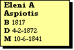 Text Box: Eleni A Aspiotis
B 1817
D 4-2-1872
M 10-6-1841
