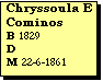 Text Box: Chryssoula E Cominos
B 1829
D 
M 22-6-1861

