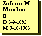 Text Box: Zafiria M Moulos
B 
D 3-9-1852
M 8-10-1803
