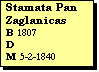 Text Box: Stamata Pan Zaglanicas
B 1807
D 
M 5-2-1840

