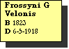 Text Box: Frossyni G Velonis
B 1823
D 6-5-1918

