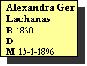 Text Box: Alexandra Ger Lachanas
B 1860
D 
M 15-1-1896 
