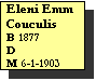 Text Box: Eleni Emm Couculis
B 1877
D 
M 6-1-1903 
