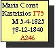 Text Box: Maria Const Kastrisios Γ75
     M 5-4-1825
     †8-12-1840
         A246

