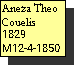 Text Box: Aneza Theo Couelis
1829
M12-4-1850
