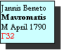 Text Box: Jannis Beneto Mavromatis
M April 1790
Γ32

